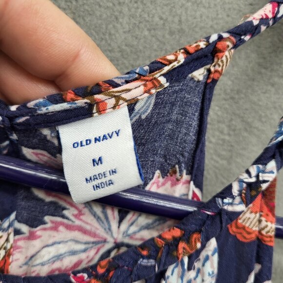 Old Navy Dress Blue Floral Halter Maxi Womens Medium Flirty Cottagecore Prairie - Picture 3 of 4